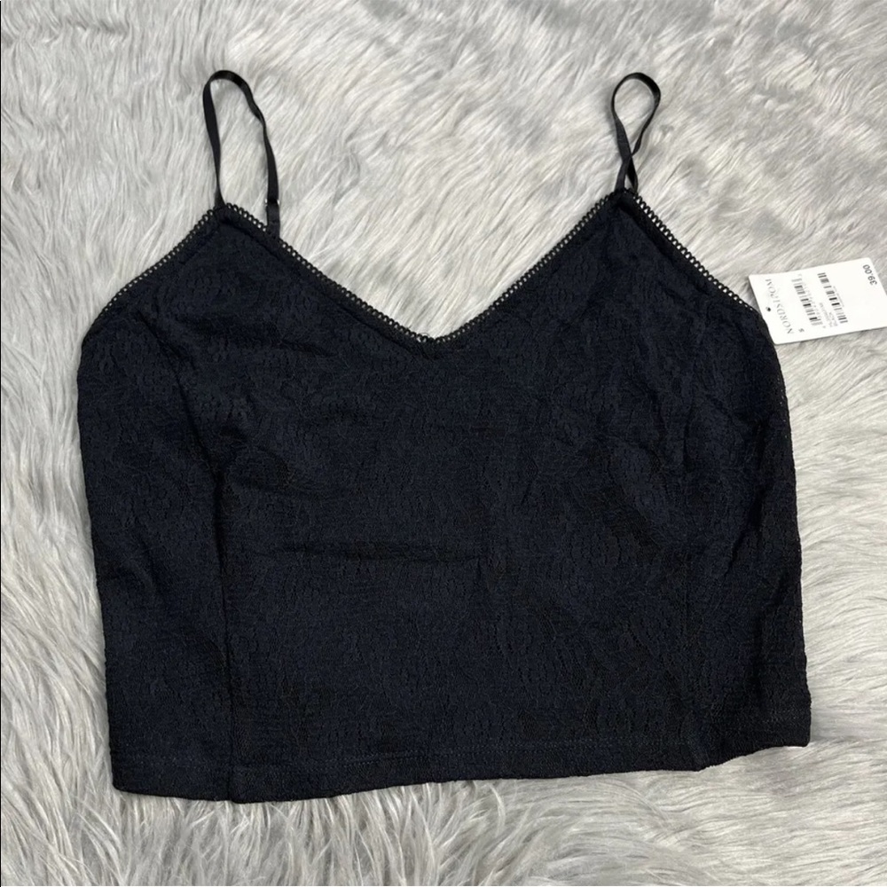 Hinge Black Goth Sheer Lace Crop Tank Top Size Small